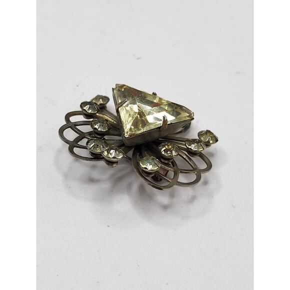 Vintage Yellow Triangle Rhinestone Brooch Mid Century Wearable Jewelry - Picture 4 of 11